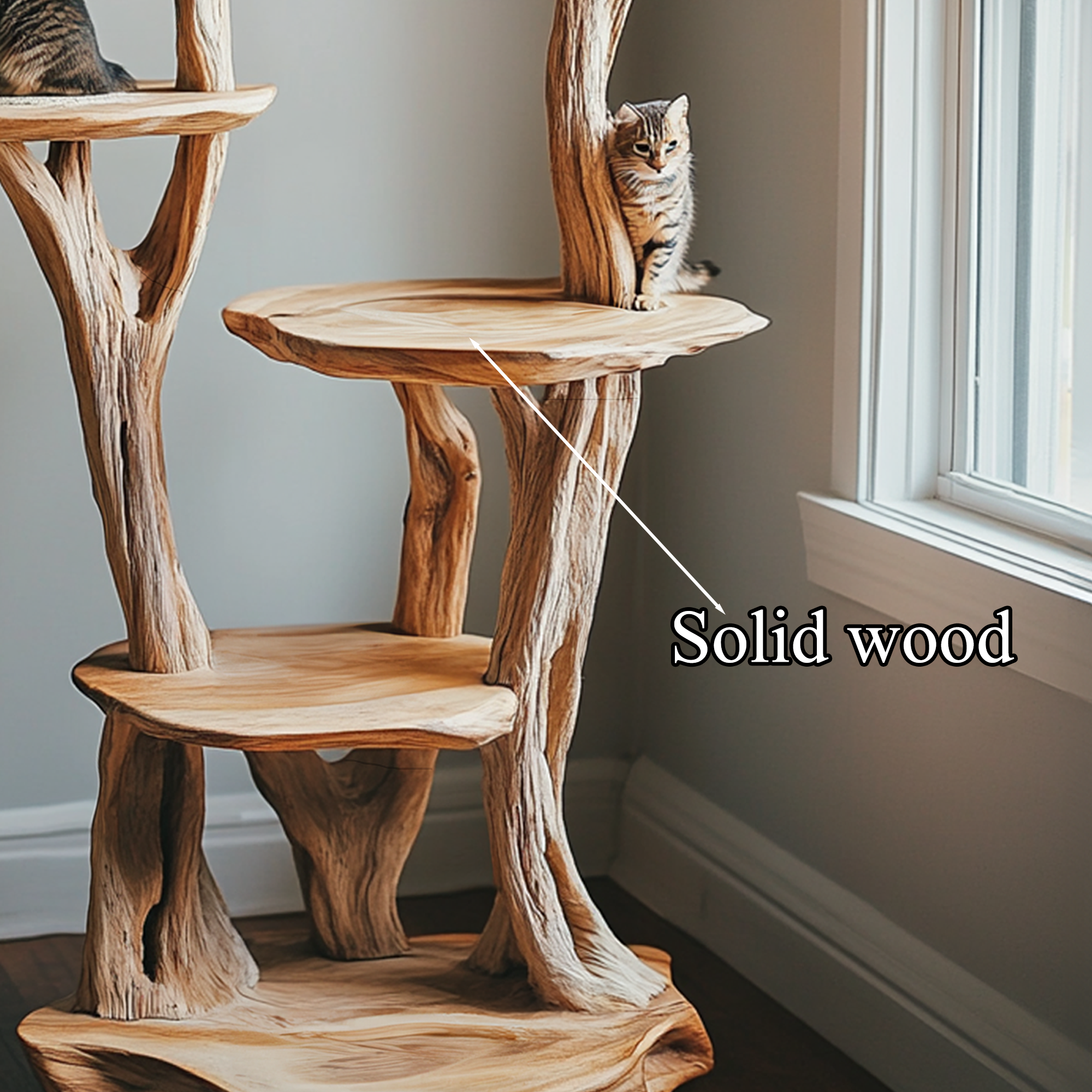 Wooden Cat Tree Tower Modern Cat Tree Free Standing Natural Solid Wood