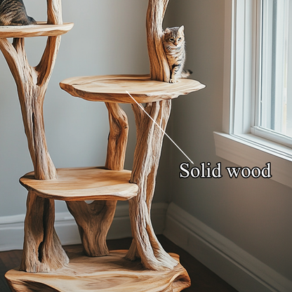 Wooden Cat Tree Tower Modern Cat Tree Free Standing Natural Solid Wood