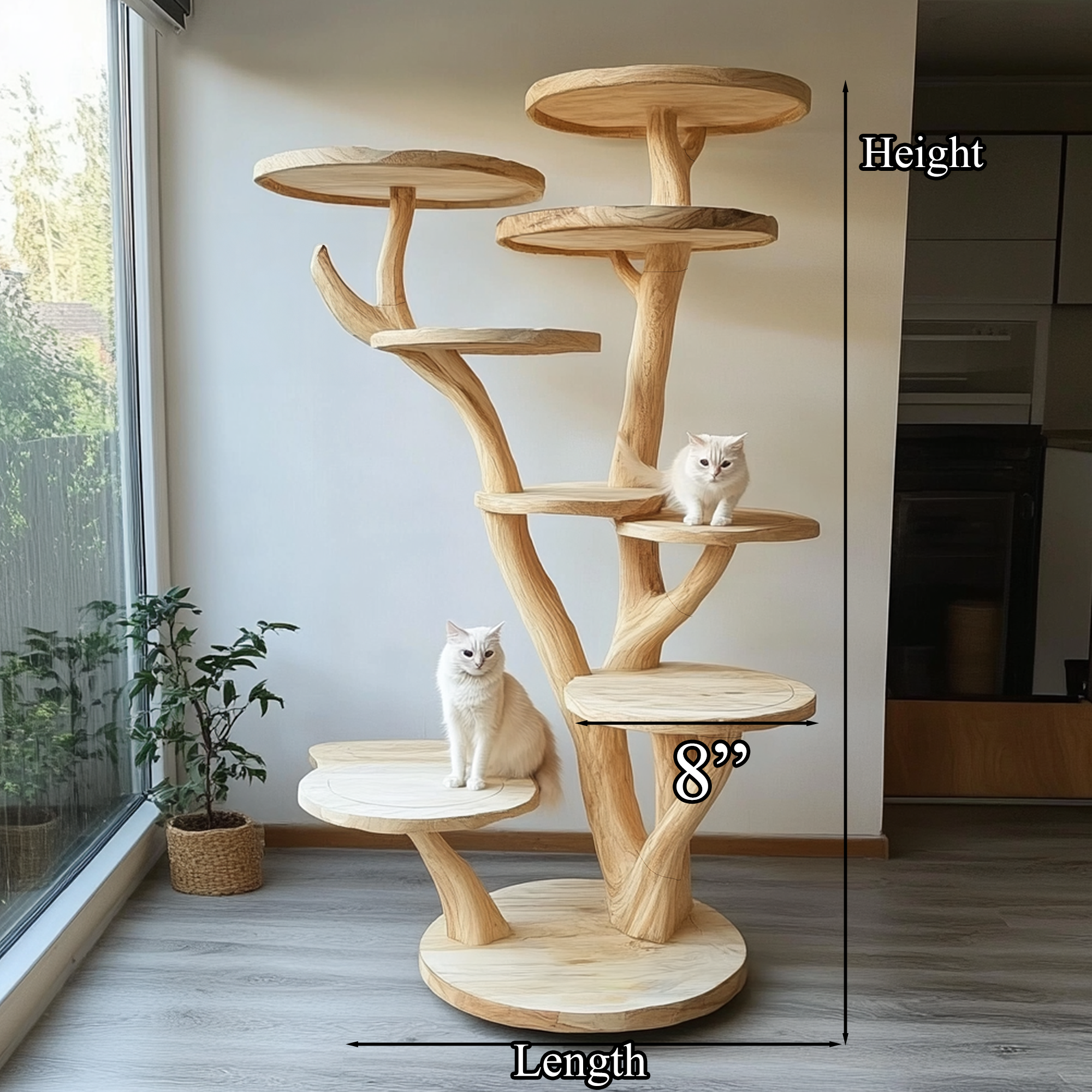Rustic Natural Solid Wood Cat Tree Wooden Ornament Stand Naturally Gift Cat