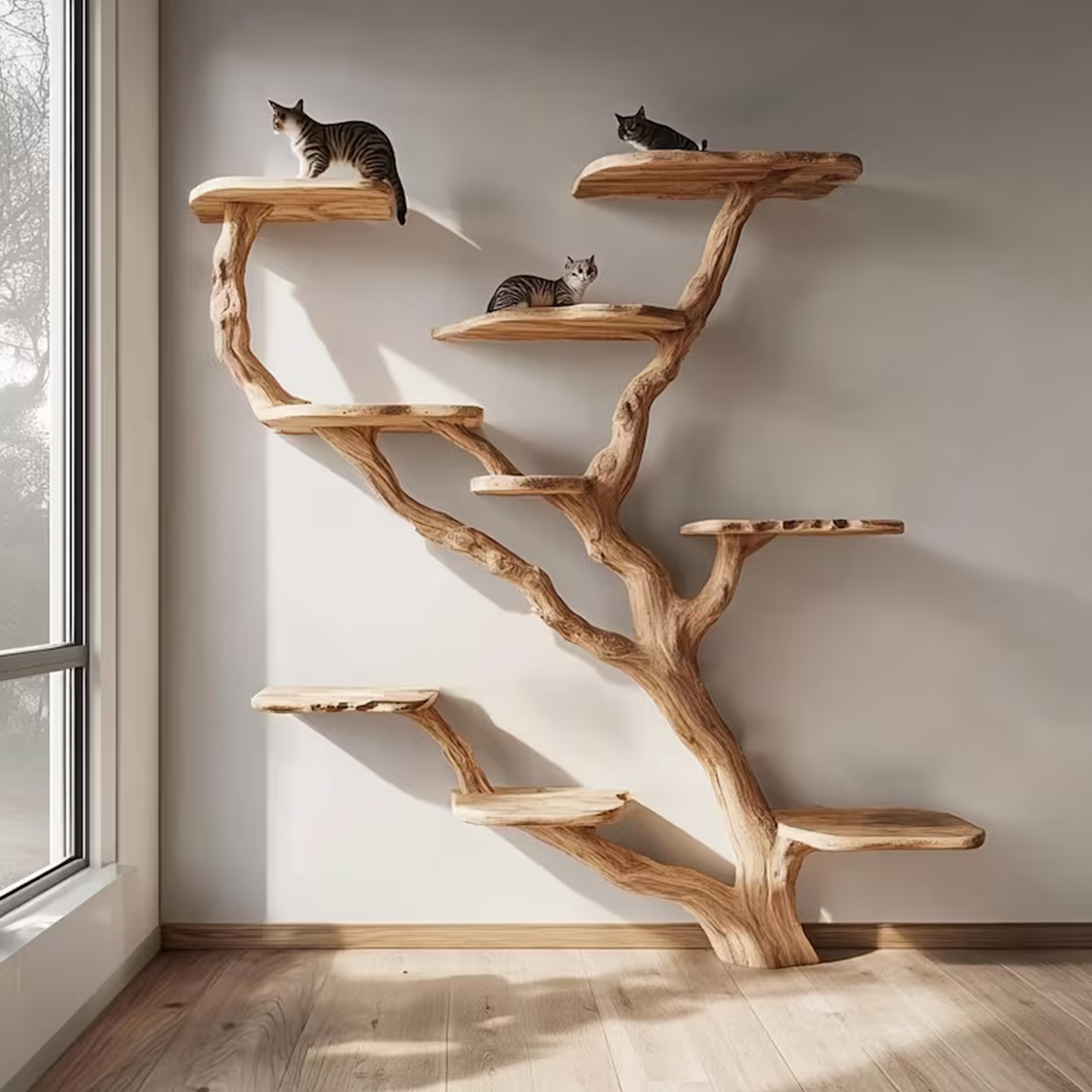 Natural Solid Wood Cat Tree Stylish Cat Furniture