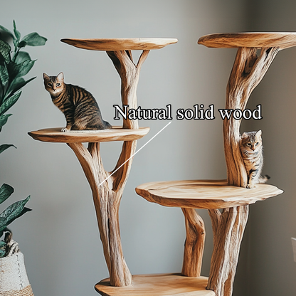 Wooden Cat Tree Tower Modern Cat Tree Free Standing Natural Solid Wood