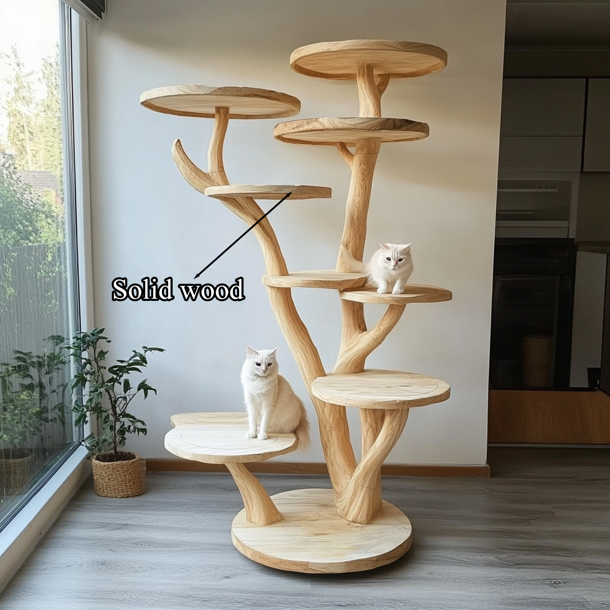Rustic Natural Solid Wood Cat Tree Wooden Ornament Stand Naturally Gift Cat