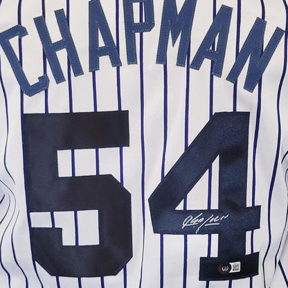 Aroldis Chapman Signed New York Pinstripe White Baseball Jersey (Beckett)