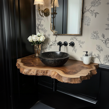 Wood Live Edge Bathroom Vanity Handcrafted Under Sink Shelf