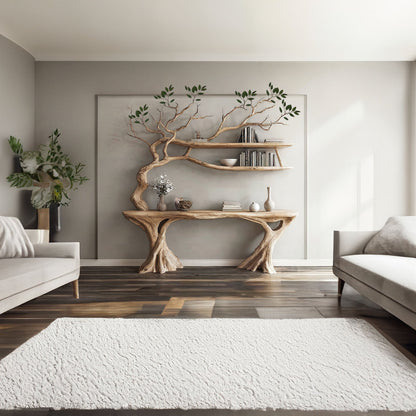 Console Narrow Table With Tree Branch Bookshelf