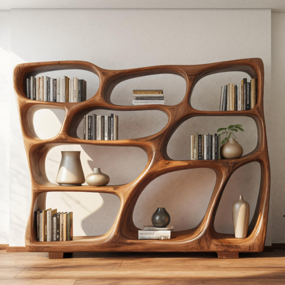 Modern Bookshelf With Sculptural Open Design For Living Room