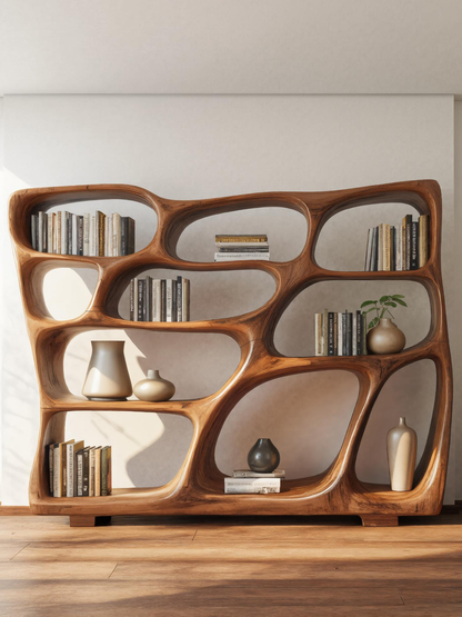 Modern Bookshelf With Sculptural Open Design For Living Room