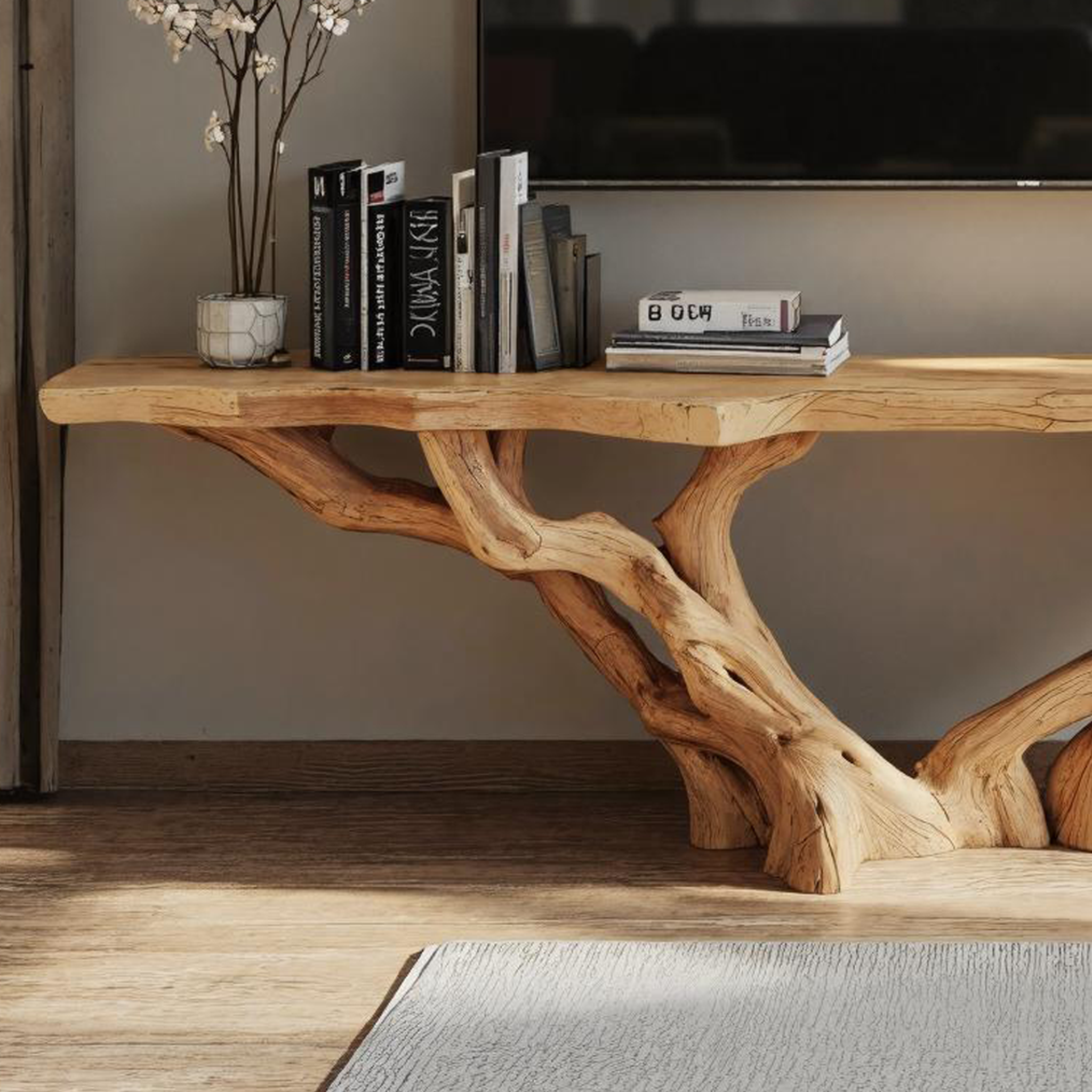 Rustic Handmade Live Edge TV Console For Living Room And Bedroom