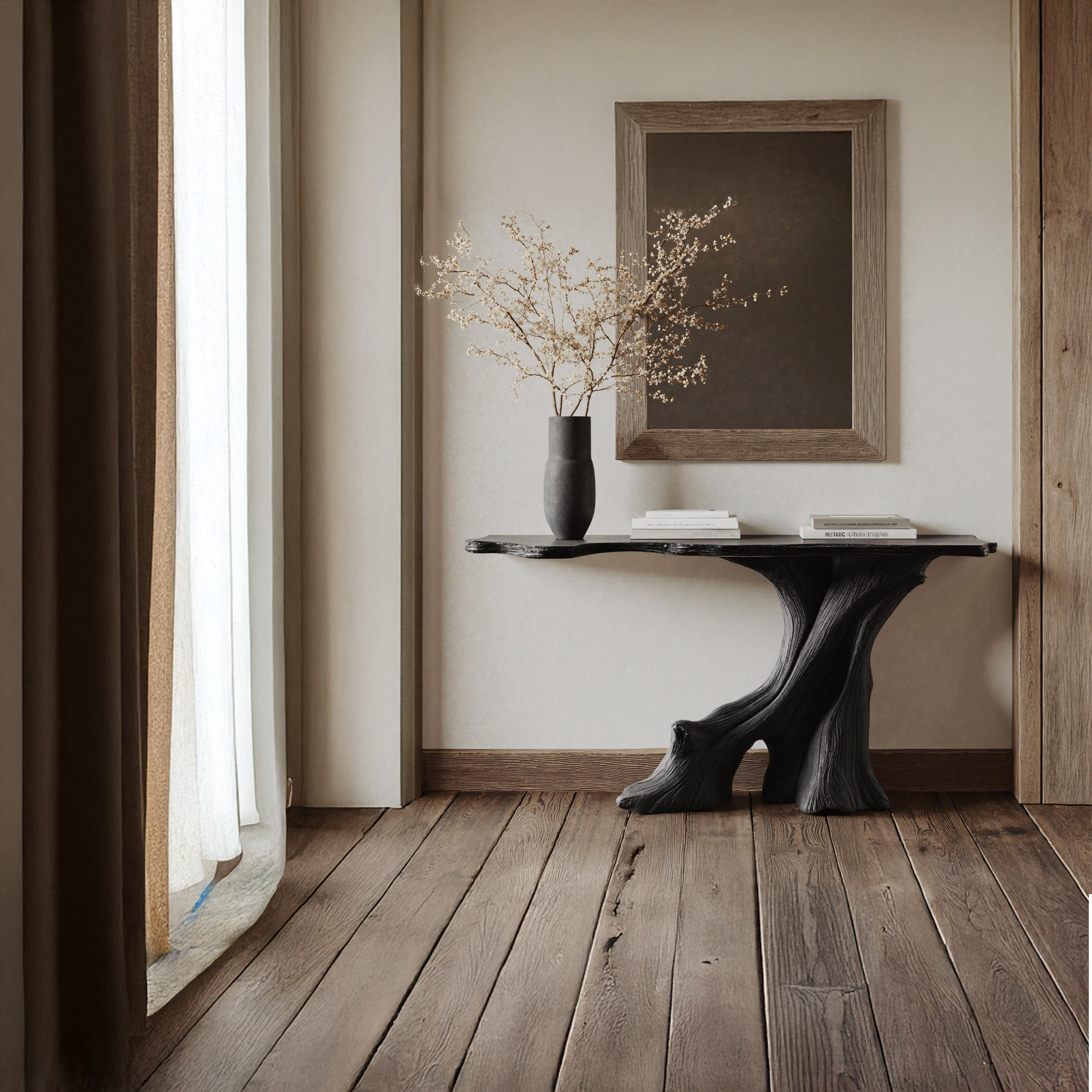 Modern Black Wood Console Table For Living Room Decor