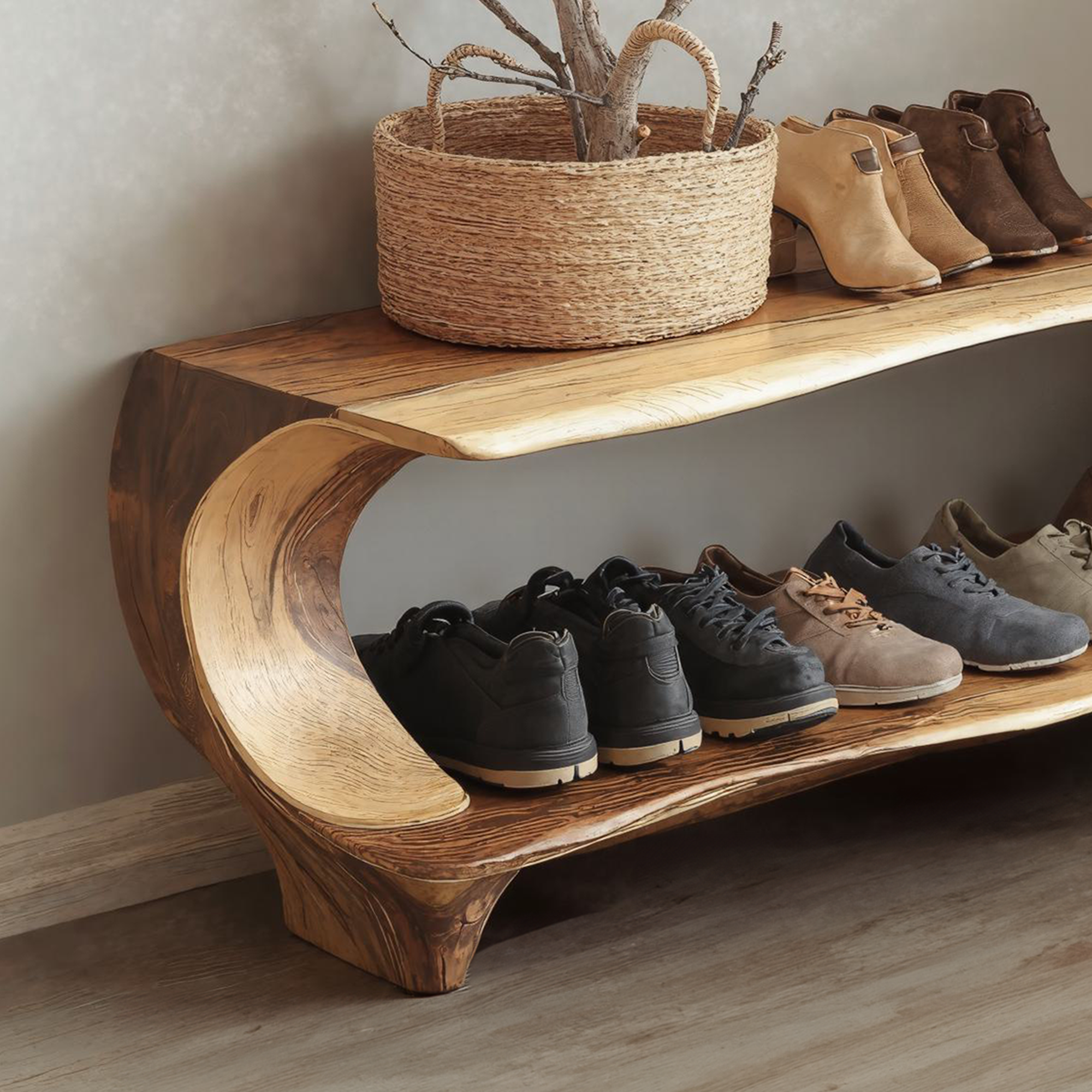 Solid Wood Entryway Narrow Shoe Rack Bench