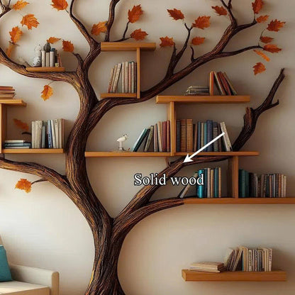 Rustic Tree Bookcase Wall Mouted Floating Shelf Decor Living Room Gift