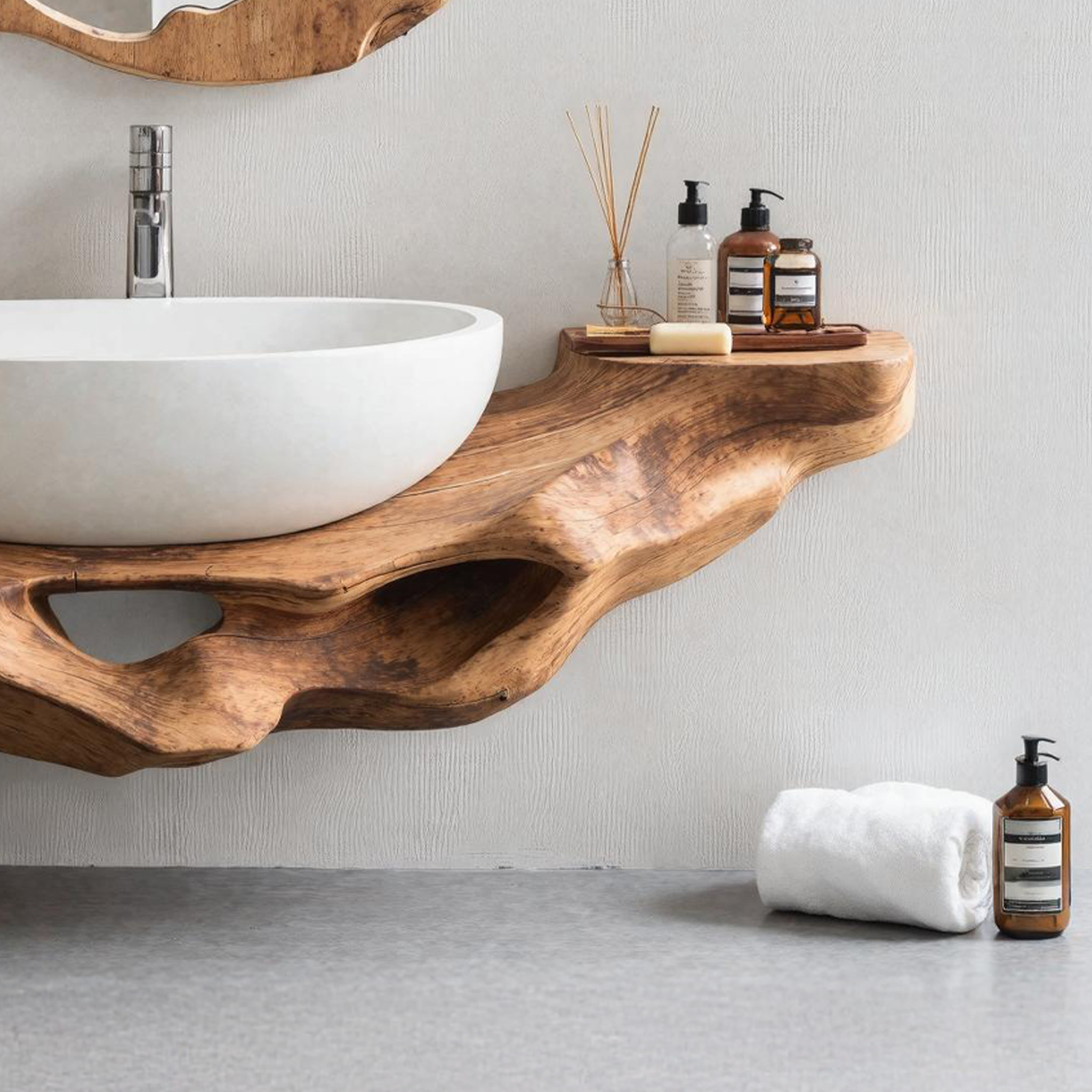 Mid Century Live Edge Floating Vanity Small Bathroom Style