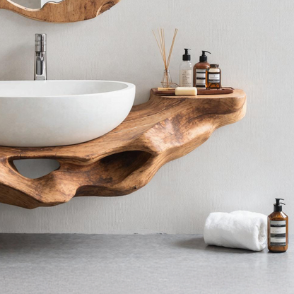 Mid Century Live Edge Floating Vanity Small Bathroom Style