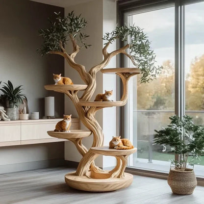 Rustic Solid Wood Cat Tree Handmade Stand Naturally Gift Cat