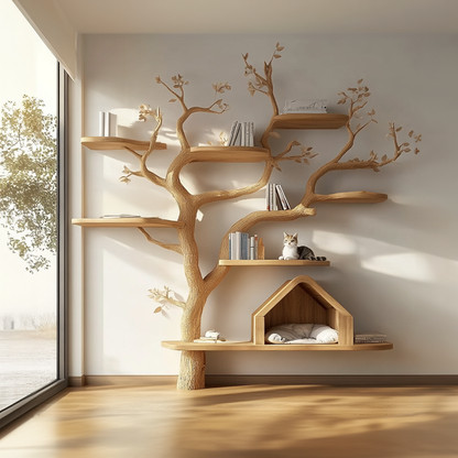 Pet House Cat Tree Natural Wood Cat Furniture Gift Cat Love