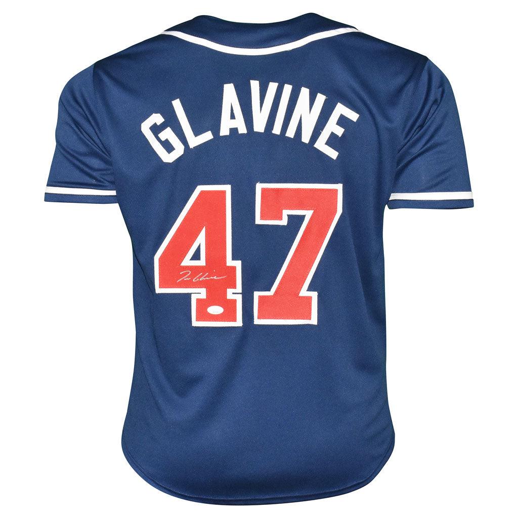 Tom Glavine Signed Silver ink Atlanta Navy Baseball Jersey (JSA)