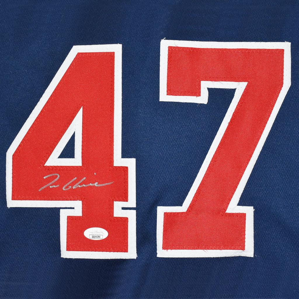 Tom Glavine Signed Silver ink Atlanta Navy Baseball Jersey (JSA)