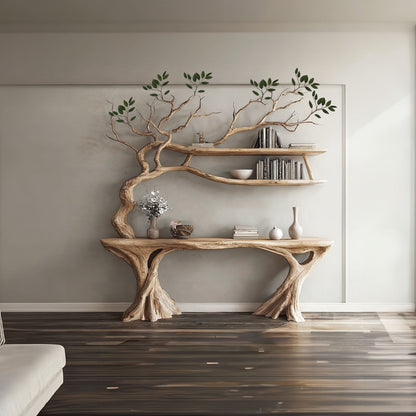 Console Narrow Table With Tree Branch Bookshelf