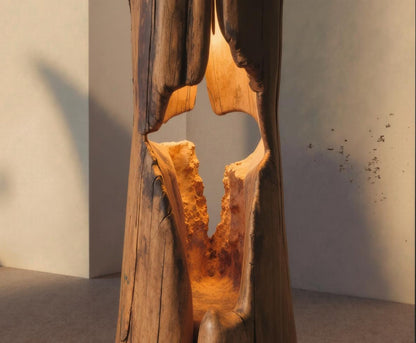 Rustic Hollowed Log Floor Lamp For Lighting In Living Room Bedroom And Office