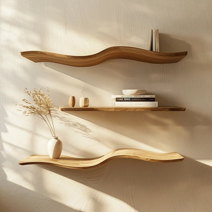 Wavy Wooden Floating Shelves Living Room For New Year Custom Shelves