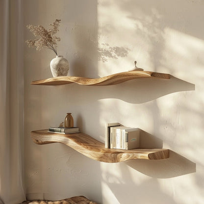 Wavy Wooden Floating Shelves Living Room For New Year Custom Shelves