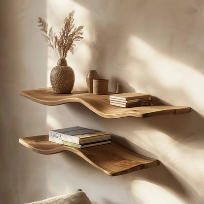 Wavy Wooden Floating Shelves Living Room For New Year Custom Shelves