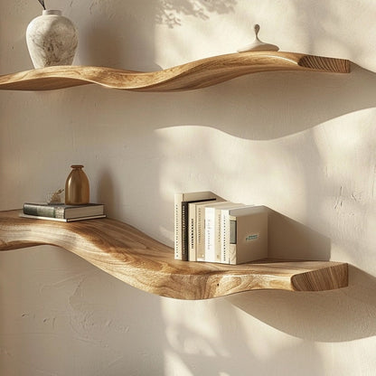 Wavy Wooden Floating Shelves Living Room For New Year Custom Shelves