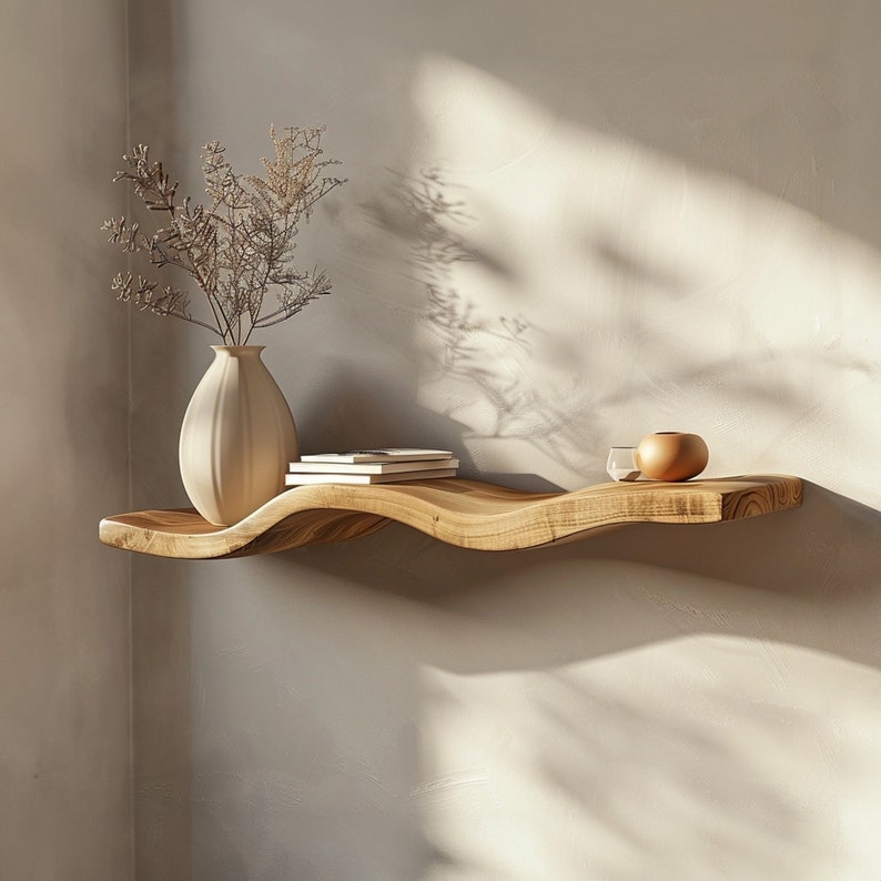 Wavy Wooden Floating Shelves Living Room For New Year Custom Shelves