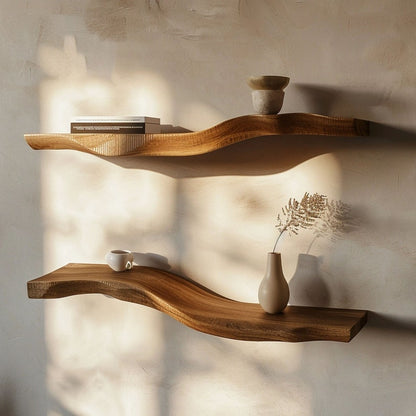 Wavy Live Edge Rustic Floating Shelves Decor Bedroom New Year Custom Shelves