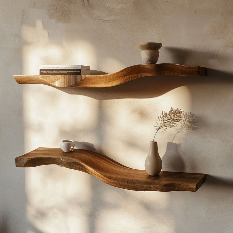 Wavy Live Edge Rustic Floating Shelves Decor Bedroom New Year Custom Shelves