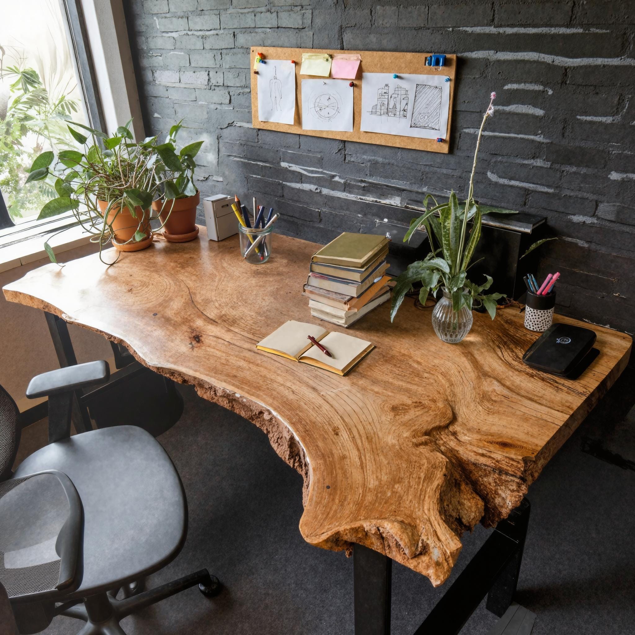 Rustic Custom Modern Live Edge Desk For Home Office And Workspace Setup