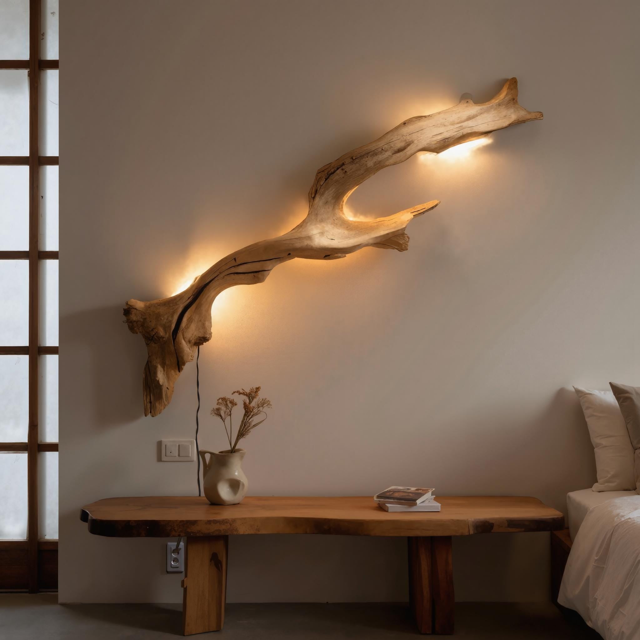 Rustic Driftwood Wall Sconce For Living Room Bedroom And Hallway