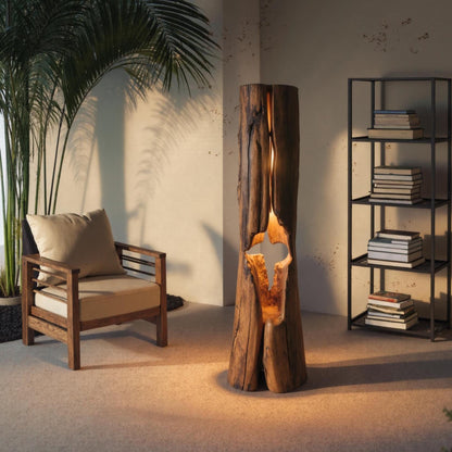 Rustic Hollowed Log Floor Lamp For Lighting In Living Room Bedroom And Office
