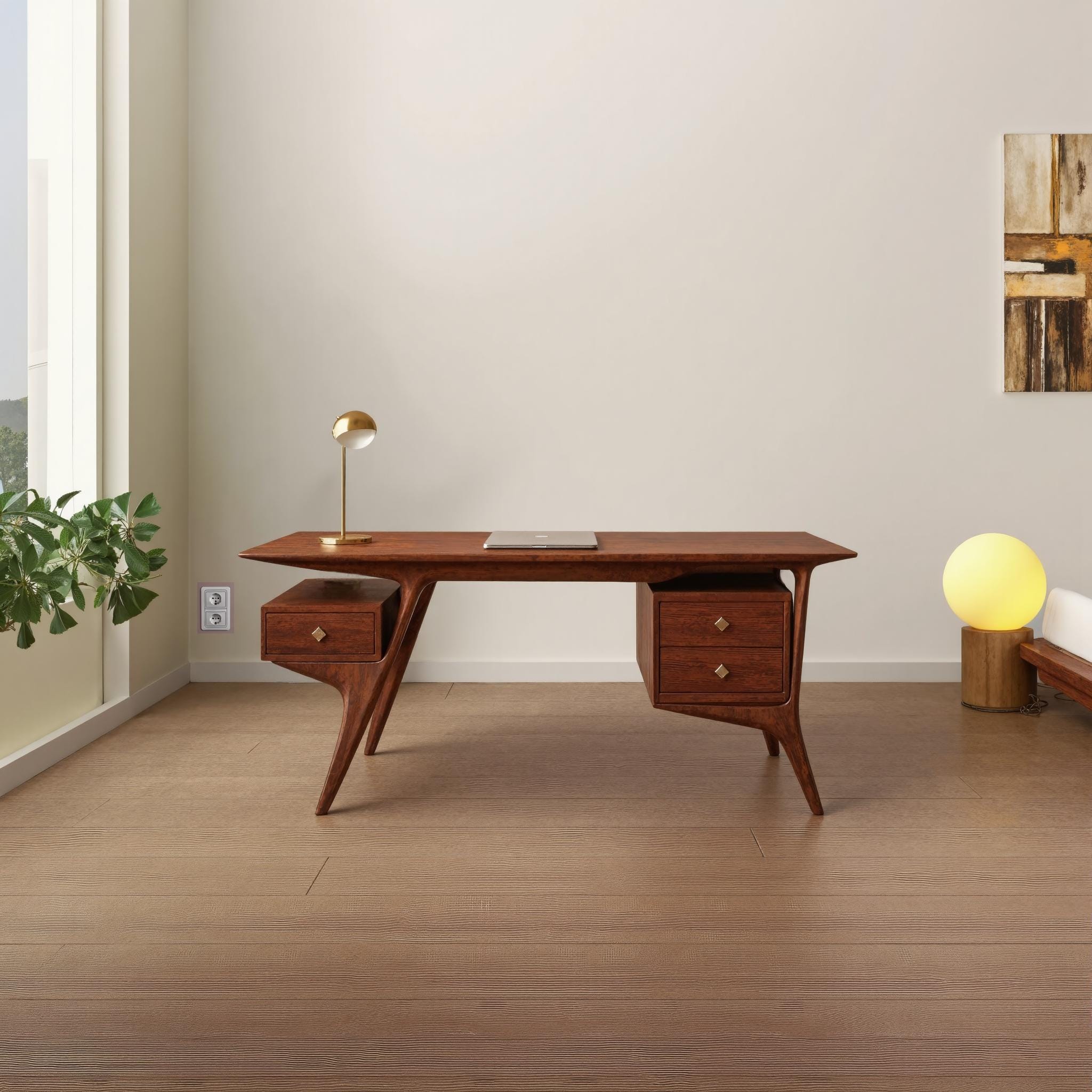 Mid Century Wooden Desk For Home Office And Study Room
