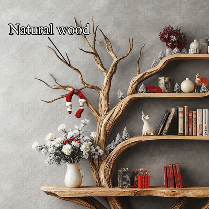 Narrow Floating Live Edge Side Table With Tree Bookshelf