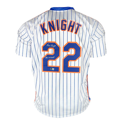 Ray Knight Signed 1986 WS MVP Inscription New York Pinstripe Baseball Jersey (Beckett)
