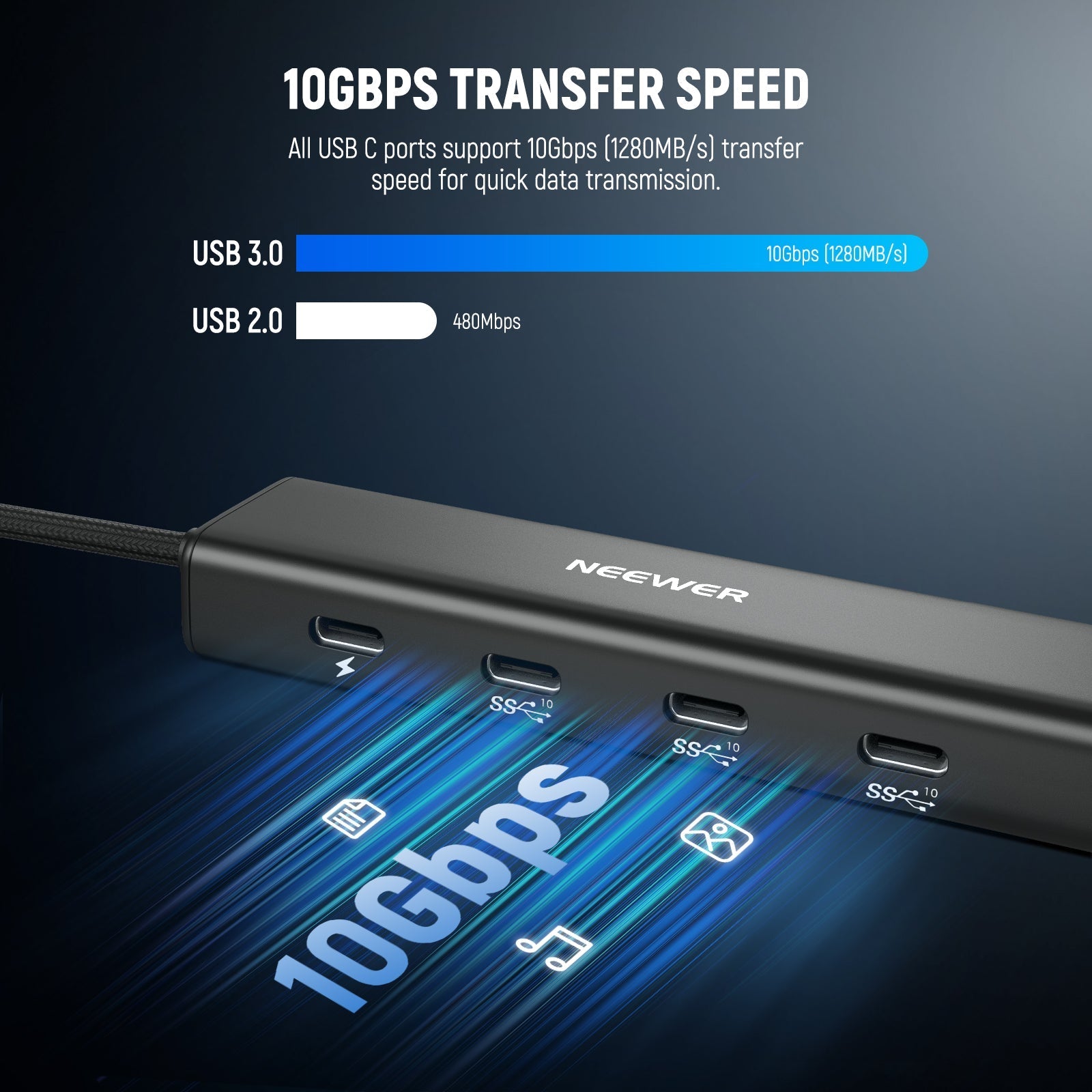 NEEWER PS020E 4 In 1 USB C Hub 3.1 Gen2 100W PD with Cold Shoe Adapter