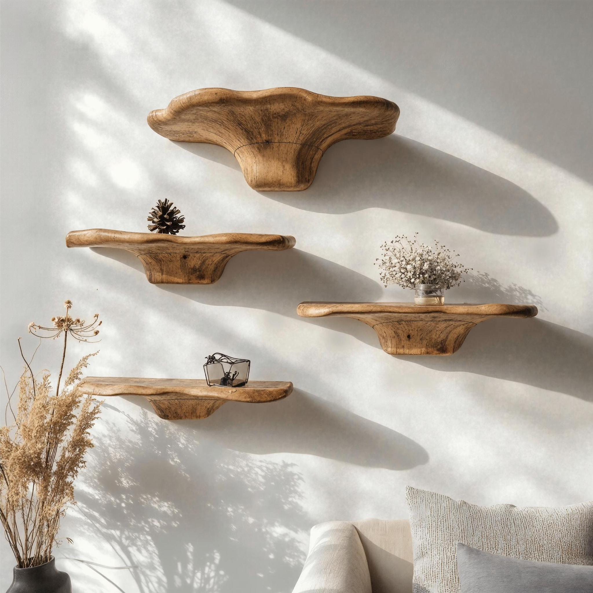 Rustic Floating Wood Mushroom Shelf For Modern Homes