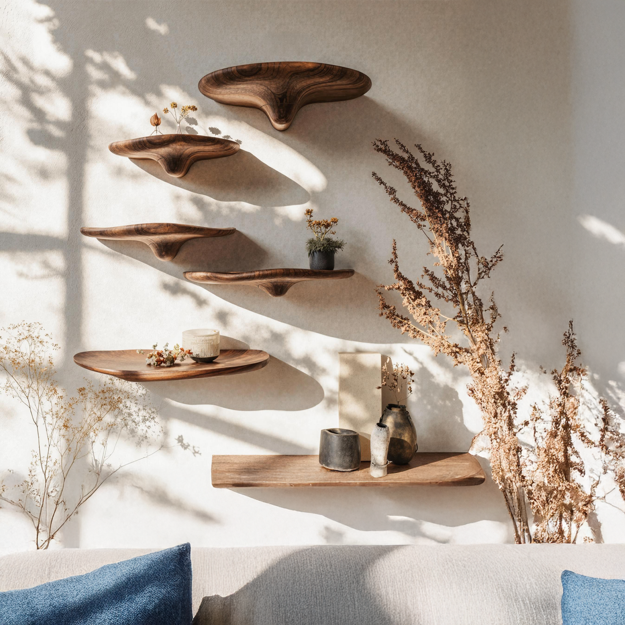 Artistic Mushroom Design Wooden Shelf For Stylish Decor