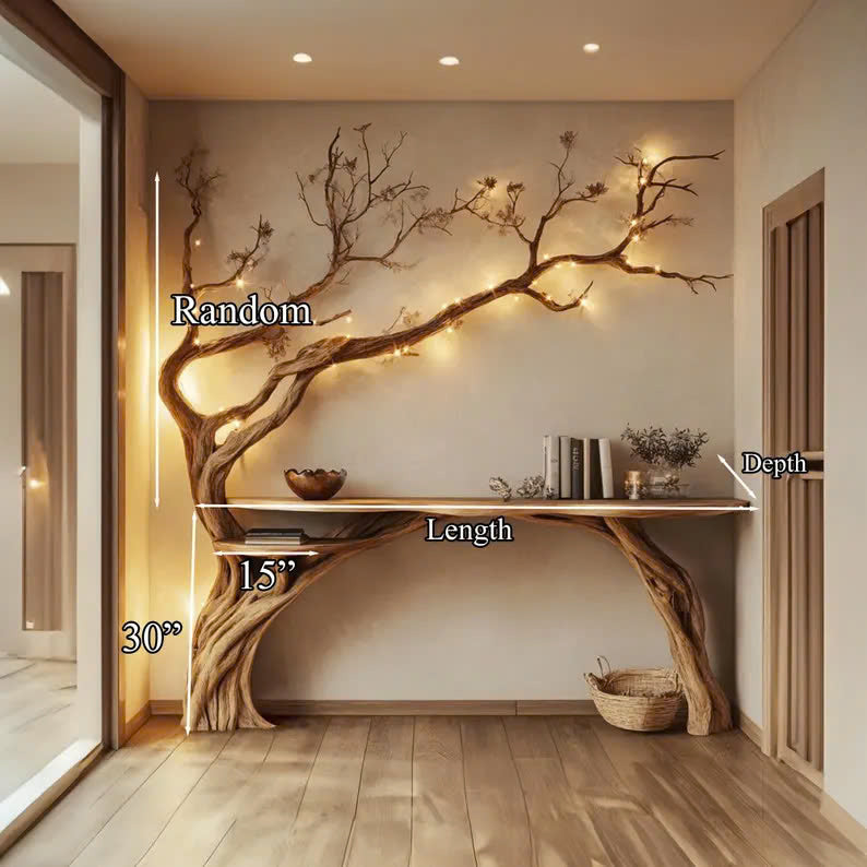 Natural Solid Wood Tree Bookshelf Rustic Side Table Farmhouse