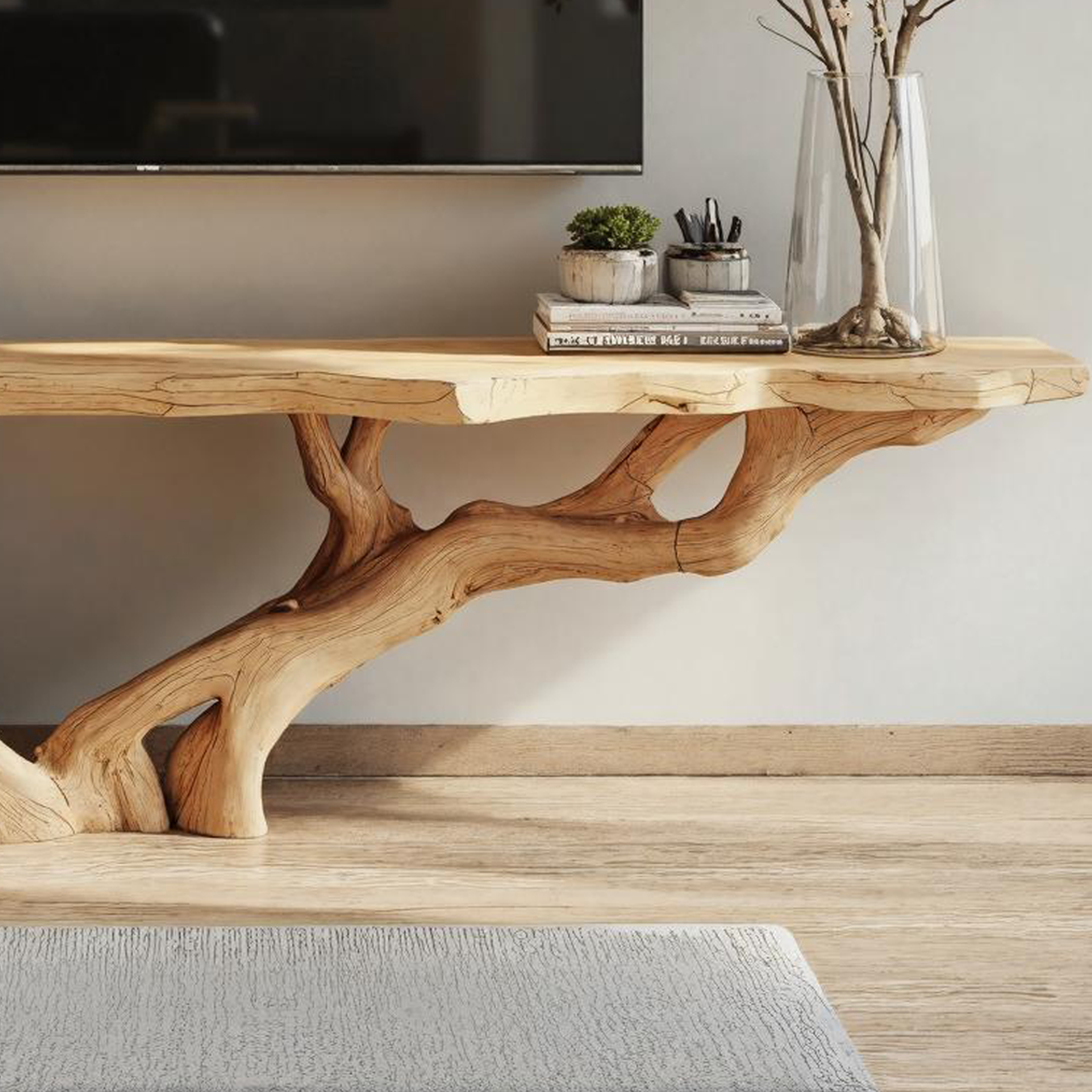 Rustic Handmade Live Edge TV Console For Living Room And Bedroom