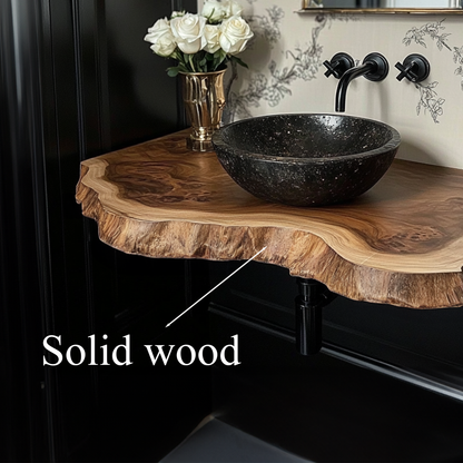Wood Live Edge Bathroom Vanity Handcrafted Under Sink Shelf
