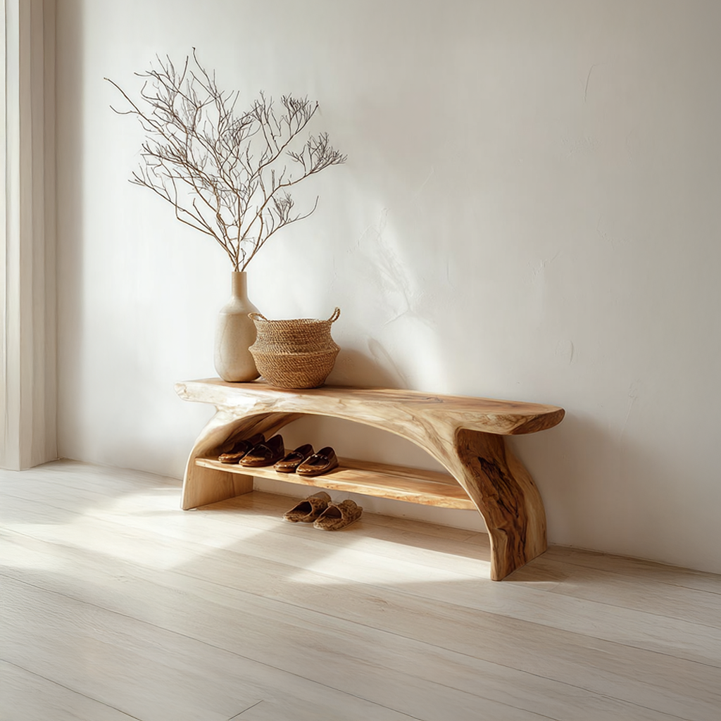 Rustic Shoe Storage Bench Entryway Living Room