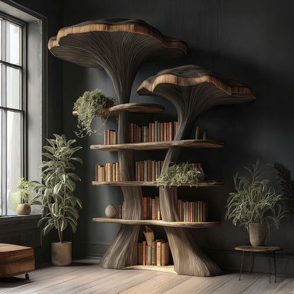 Mushroom Tree Bookshelf Wooden Nature Inspired Fantasy Gift