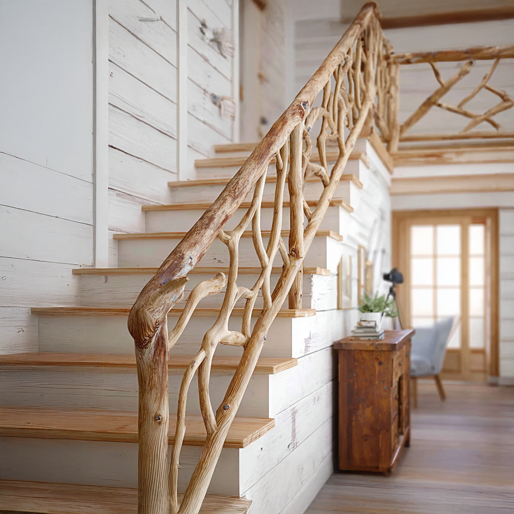 Rustic Solid Wood Stair Railing Home Interior