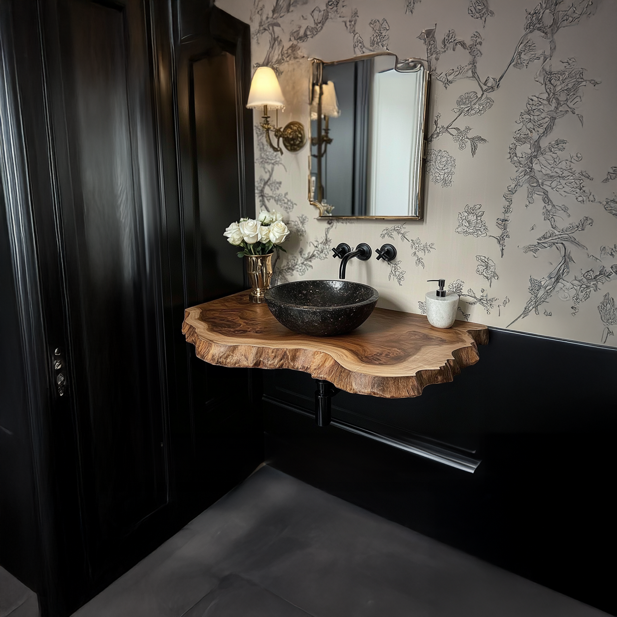 Wood Live Edge Bathroom Vanity Handcrafted Under Sink Shelf