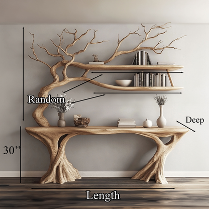 Console Narrow Table With Tree Branch Bookshelf