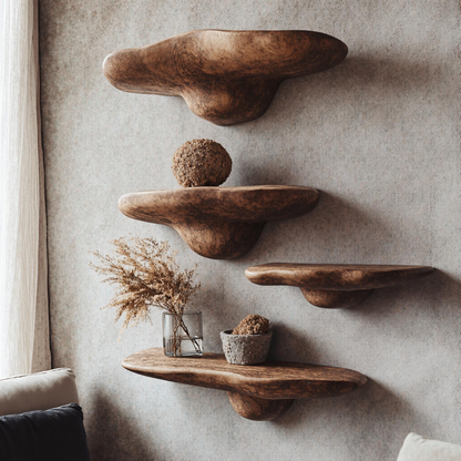 Natural Wood Mushroom Shelf With Floating Design
