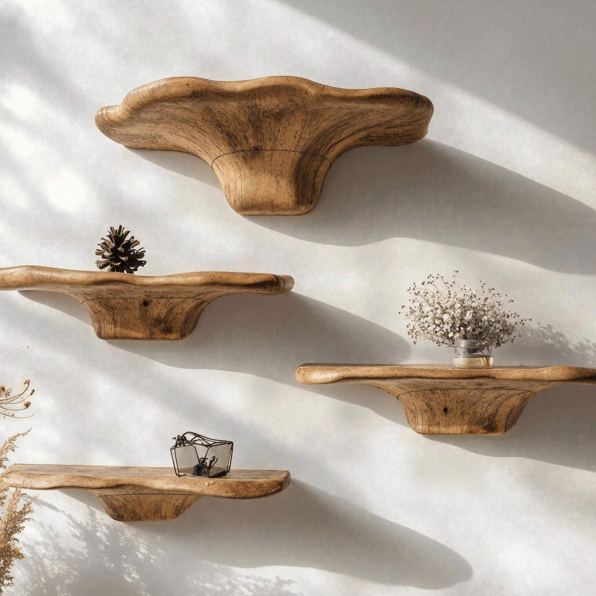 Rustic Floating Wood Mushroom Shelf For Modern Homes