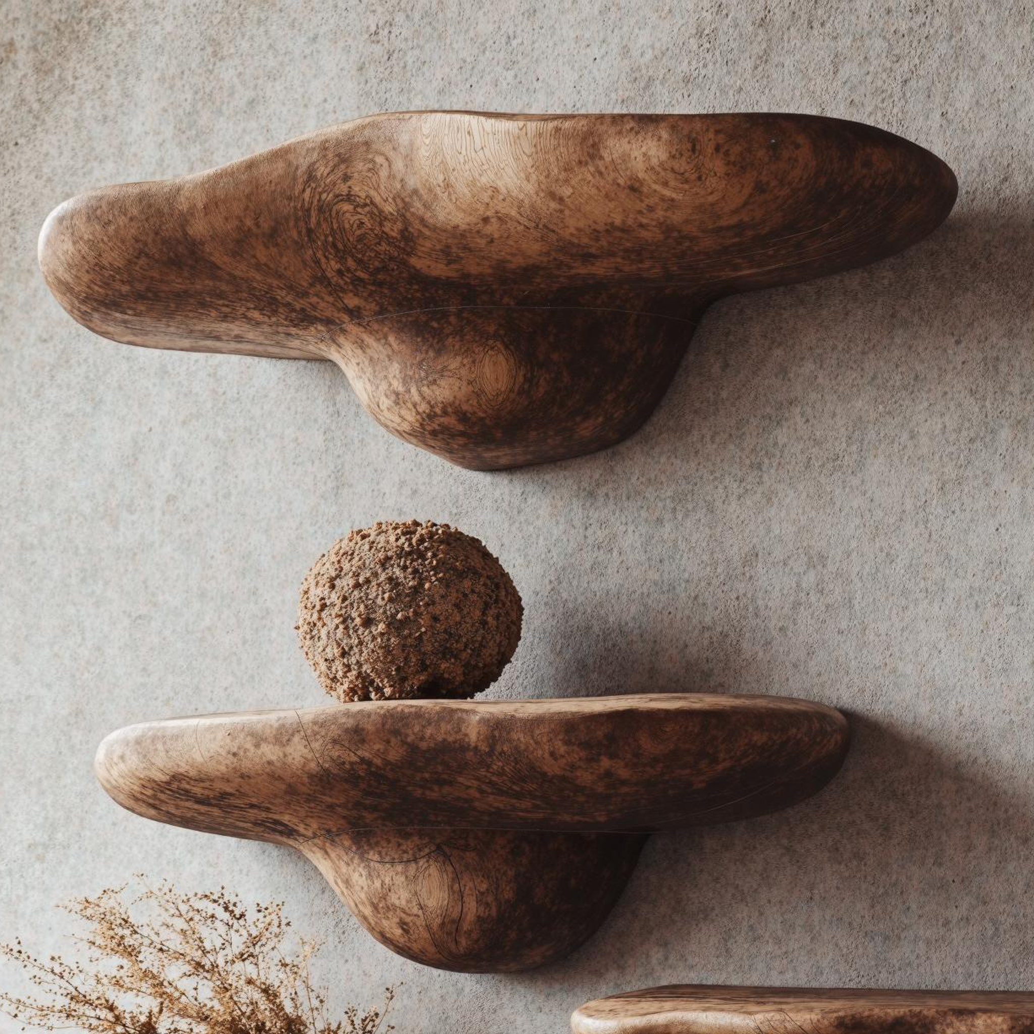 Natural Wood Mushroom Shelf With Floating Design